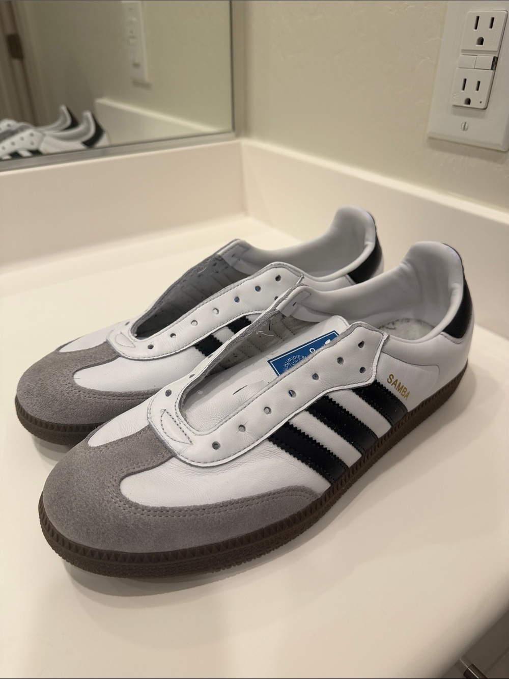 Adidas Samba Classic Leather Sneakers in White / Black / Gray worn a couple time